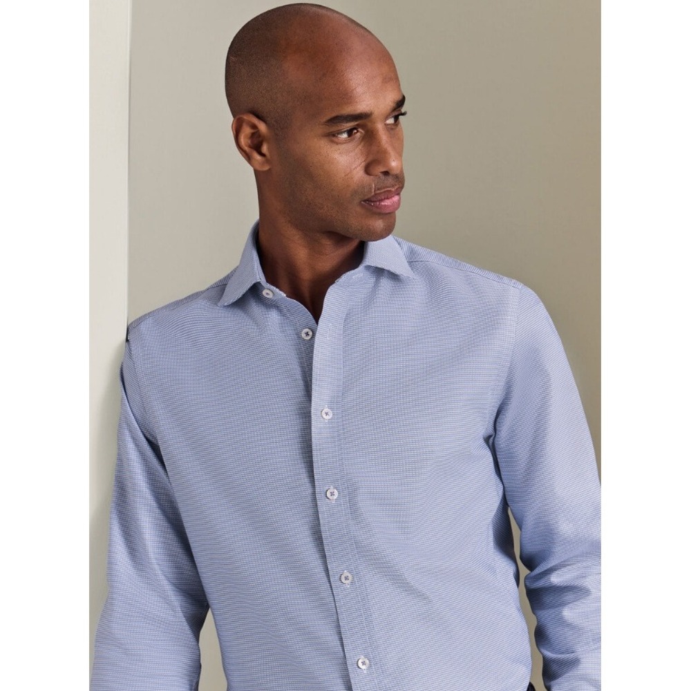Charles Tyrwhitt Non-Iron Stretch Trafalgar Weave Shirt Indigo Blue 15.5/34 Slim